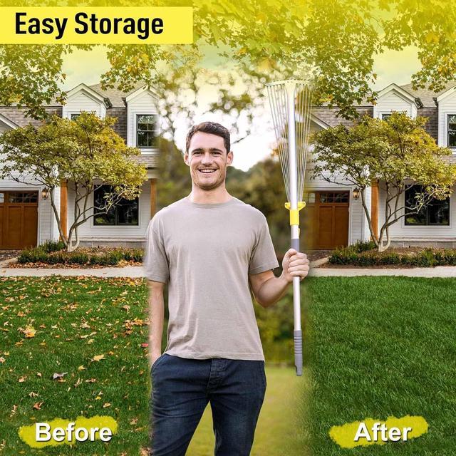 Alt view image 2 of 7 - JARDINEER Adjustable Metal Leaf Rake, for Leaves Shrubs and Small Areas in Garden, Yard, Lawn, with Expandable Head 7-23", for Men Women Kids