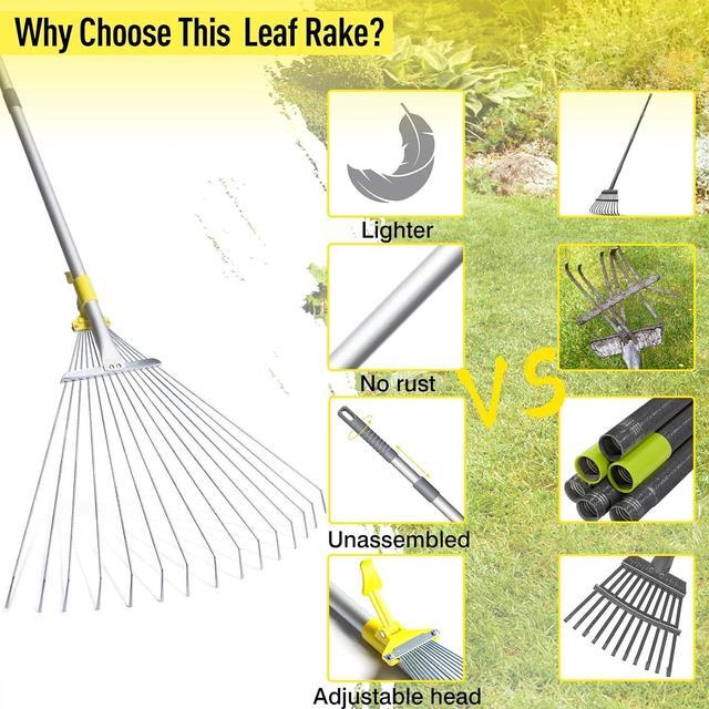 Alt view image 6 of 7 - JARDINEER Adjustable Metal Leaf Rake, for Leaves Shrubs and Small Areas in Garden, Yard, Lawn, with Expandable Head 7-23", for Men Women Kids