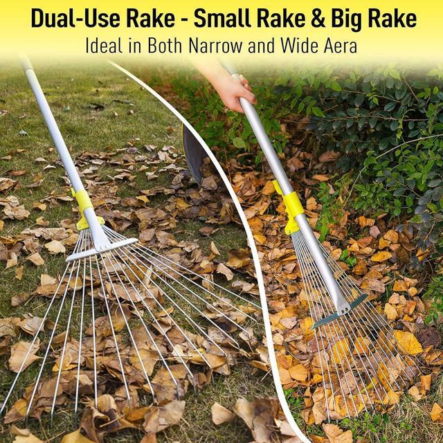 Alt view image 7 of 7 - JARDINEER Adjustable Metal Leaf Rake, for Leaves Shrubs and Small Areas in Garden, Yard, Lawn, with Expandable Head 7-23", for Men Women Kids