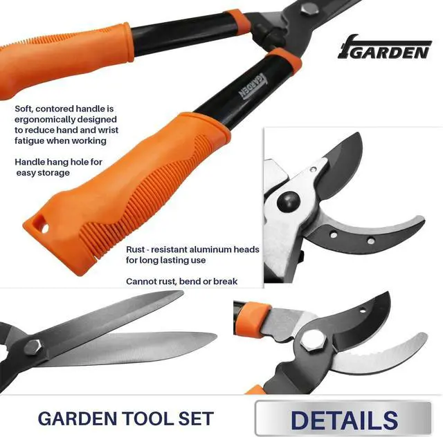 Alt view image 2 of 6 - 3 Piece Combo Garden Tool Set with Lopper, Hedge Shears and Pruner Shears, Tree & Shrub Care Kit