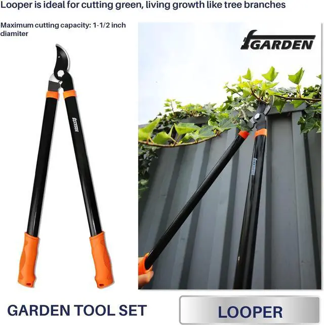 Alt view image 3 of 6 - 3 Piece Combo Garden Tool Set with Lopper, Hedge Shears and Pruner Shears, Tree & Shrub Care Kit