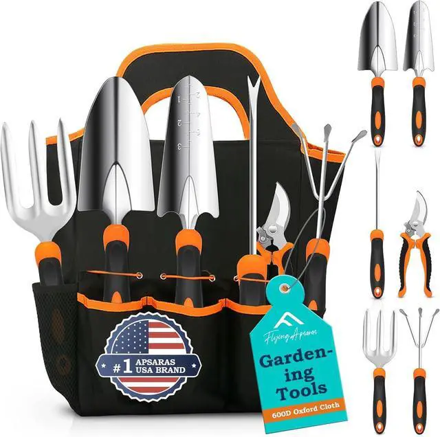 Main image of Gardening Tool Set,APSARAS Stainless Steel Heavy Duty Gardening Tools, Garden Tool Set with Non-Slip Rubber Grip,600D Oxford Cloth Storage Tote Bag, Perfect Garden Gifts for Women