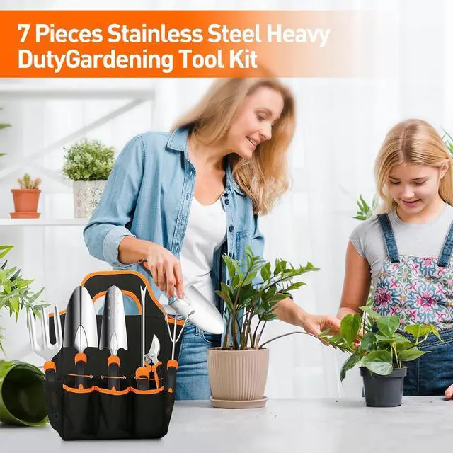 Alt view image 2 of 6 - Gardening Tool Set,APSARAS Stainless Steel Heavy Duty Gardening Tools, Garden Tool Set with Non-Slip Rubber Grip,600D Oxford Cloth Storage Tote Bag, Perfect Garden Gifts for Women
