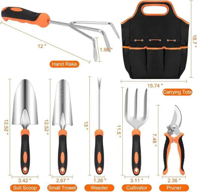 Alt view image 3 of 6 - Gardening Tool Set,APSARAS Stainless Steel Heavy Duty Gardening Tools, Garden Tool Set with Non-Slip Rubber Grip,600D Oxford Cloth Storage Tote Bag, Perfect Garden Gifts for Women