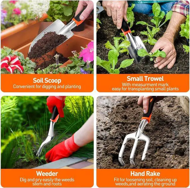 Alt view image 5 of 6 - Gardening Tool Set,APSARAS Stainless Steel Heavy Duty Gardening Tools, Garden Tool Set with Non-Slip Rubber Grip,600D Oxford Cloth Storage Tote Bag, Perfect Garden Gifts for Women