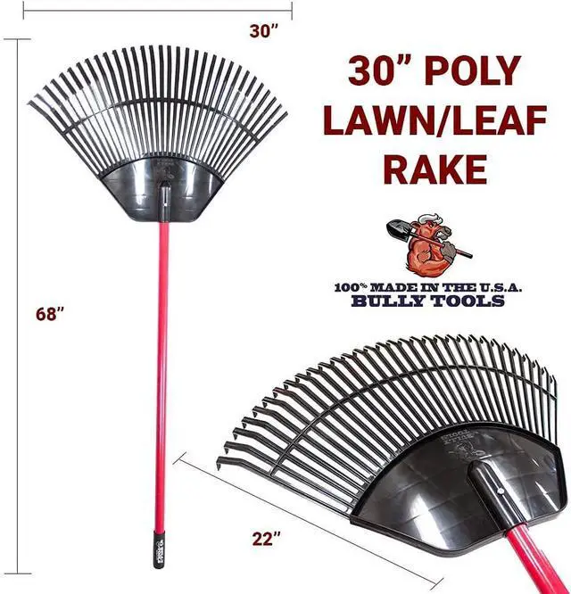 Alt view image 3 of 6 - Bully Tools 92630 Poly Lawn and Leaf Rake with Fiberglass Handle, 31-Inch