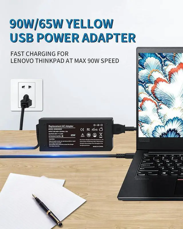 Alt view image 6 of 7 - New 90W/65W USB Tip AC Adapter Compatible with Lenovo Thinkpad X1 T460 T470 T450 T430 T440 T440P T540P 440S T460S T560 E560 E550 E440 IdeaPad Z510 Z710 PA-1900-081 6277-9QU Laptop Power Supply Cord