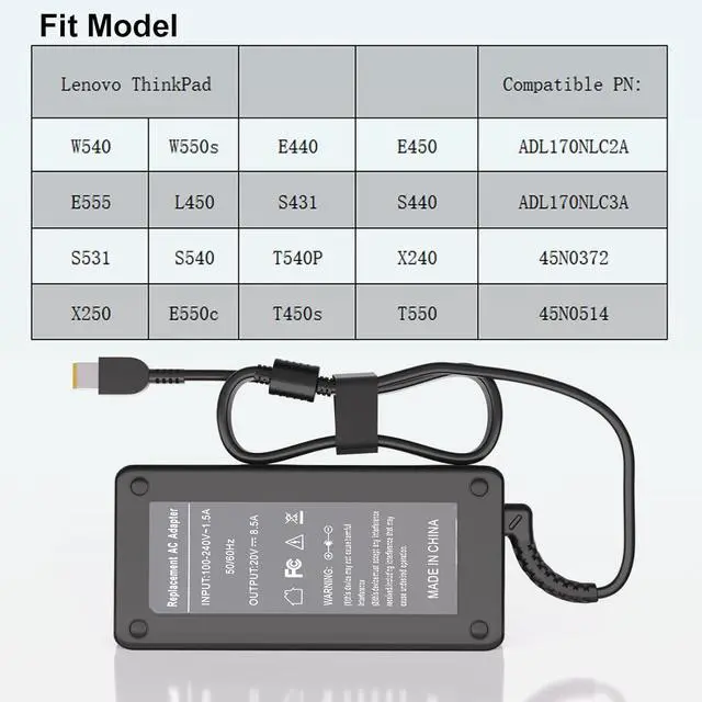Alt view image 2 of 7 - 170W AC Charger Fit for Lenovo Thinkpad T15p T15g P15v P16v P15 P16 P17 Gen 3 2 1, P50 P51 P52 P53 P70 P71 P73, P1 Gen 6 5 4 3 2 1, W540 W541 Power Adapter