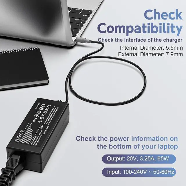 Alt view image 2 of 7 - 65W Laptop Charger for Lenovo Thinkpad T400 T410 T420 T420S T430 T430s T430u T500 T510 T520 T530; X120e X130e X131e X140e X200 X201 X220 X220T X230; E520 E530 E535 SL500 SL510 Power Supply Cord
