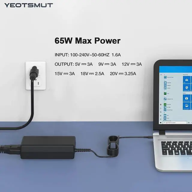 Alt view image 3 of 7 - 65W 45W USB C Laptop Charger Universal Chromebook Charger Replacement for Hp,Lenovo,Dell.Acer,Asus,Samsung,Google Chromebook Charger Type c
