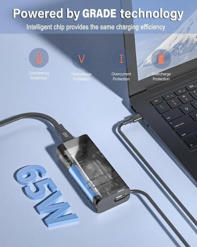 Alt view image 2 of 7 - 60W 65W USB-C Type-C Laptop Charger for Dell Latitude 3550 5530 5420 5430 5520 5540 7430 7420 7440 7340 7530 7330 7320 XPS 13 9250 9360 9365 9370 9380 9350 9550 20V 3.25A Adapter Power Cord