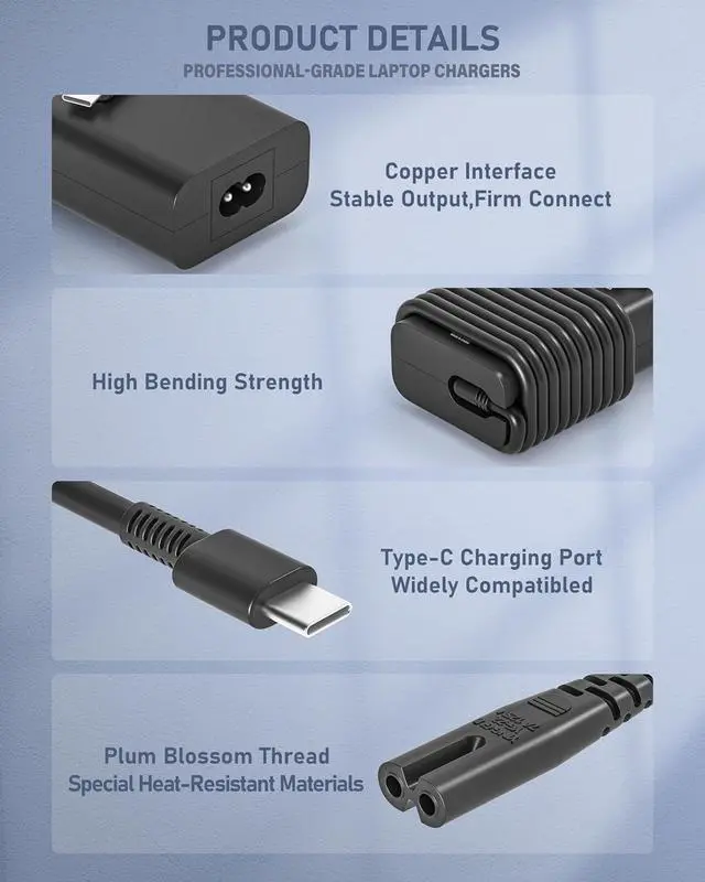 Alt view image 6 of 7 - 60W 65W USB-C Type-C Laptop Charger for Dell Latitude 3550 5530 5420 5430 5520 5540 7430 7420 7440 7340 7530 7330 7320 XPS 13 9250 9360 9365 9370 9380 9350 9550 20V 3.25A Adapter Power Cord