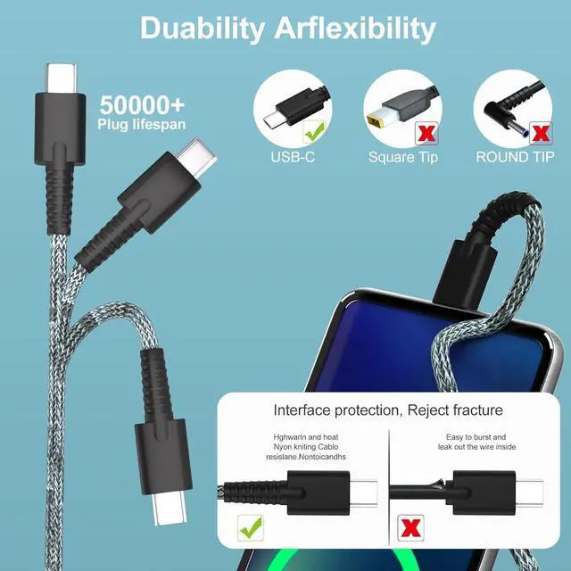 Alt view image 2 of 7 - 65W 45W 255 G10 USB C Fast Charger for HP EliteBook 830 835 840 845 860 865 640 650 655 660 1040 G7 G8 G9 G10 G11 Probook 440 445 450 455 460 465 G8 G9 G10 G11 Chromebook USB Type C