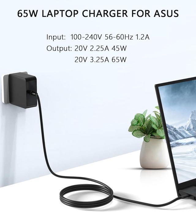 Alt view image 3 of 7 - 65W 45W USB C Laptop Charger Compatible with Asus Chromebook/ZenBook/Transformer/ExpertBook/Vivobook Wall Charger Type C Power Adapter