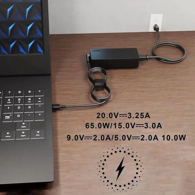 Alt view image 6 of 7 - 65W USB C Type C 20V 3.25A AC Charger Compatible with Lenovo Thinkpad L380 L390 L480 L490 L580 L590 20M5 20M6 20M7 20M8 20NT 20LS 20LT 20LW Laptop Power Supply Adapter Cord