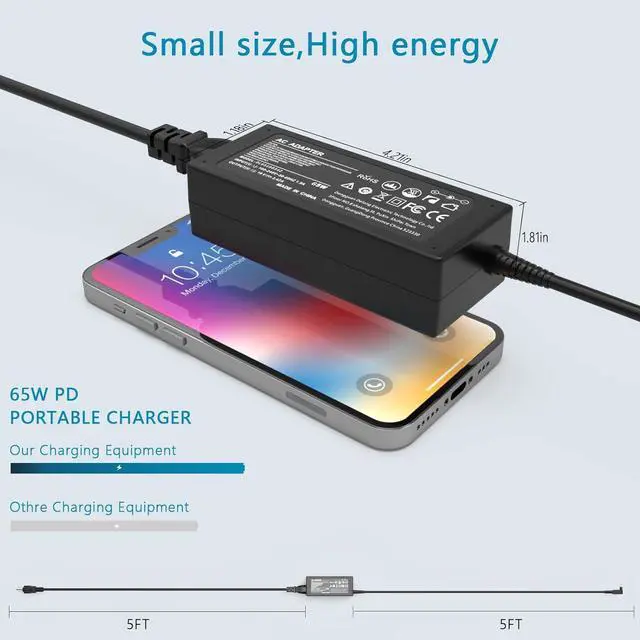 Alt view image 6 of 6 - 65W AC Adapter Replacement for Acer Aspire 5 3 Charger A515 A517 A514 A515-54 A515-55 A515-56 A515-58 A514-55 A514-54 A514-56 A517-58 / A315-24P A315-35 A315-58 N20C5 N22C6 Laptop AC Power Adapter
