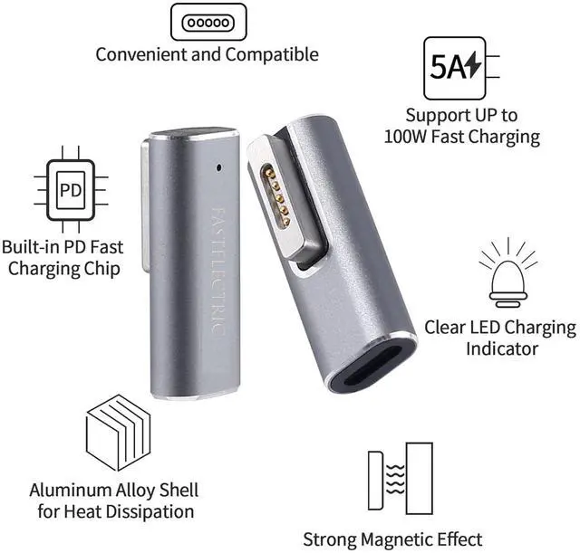 Alt view image 7 of 7 - Magnetic L-Tip USB C Adapter Compatible with Magnetic 1 MacBook Pro Air, Type-C PD Power Fast Charging Adapter Replacement for MacBook Power Supply,MacBook Pro Works with 100W