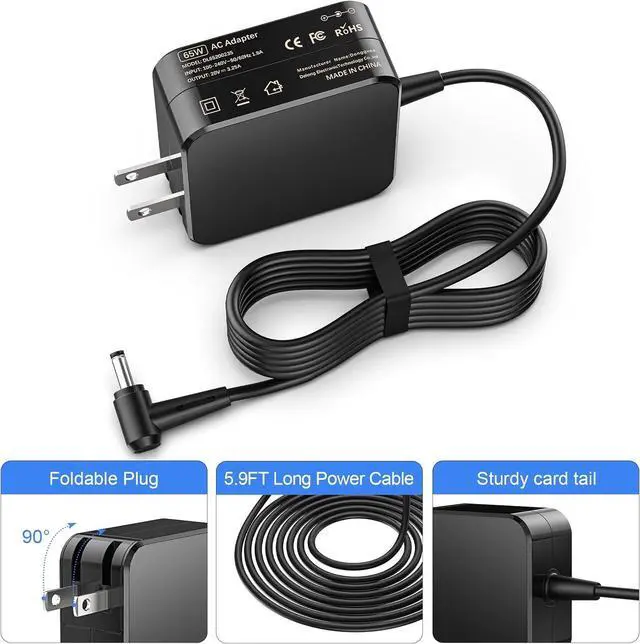 Alt view image 2 of 6 - 65W 20V AC Laptop Charger Compatible with Lenovo IdeaPad 1 3 Flex 5 14 15 S340 S145 100s 110 310 320 330 330s 510 510s Lenovo Yoga 310 510 330 530 710 Power Adapter Supply