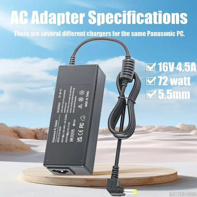 Alt view image 3 of 6 - 16V 4.5A 72W Charger Compatible with Panasonic-Toughbook CF-C2 CF-18 CF-19 CF-20 CF-H1 CF-H2 CF-W8 CF-U1 CF-T2 CF-T4 CF-T5 CF-T7 CF-T8 FZ-G1 FZ-A2 FZ-A3 FZ-B2 FZ-M1 CF-AA6413C Toughbook Laptop Adapter
