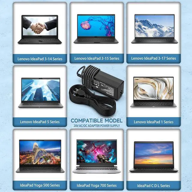 Alt view image 2 of 7 - Charger for Lenovo Laptop - IdeaPad 1 3 5 1-14, 1-15, 3-15, 3-17, 5-14, 5-15 Series; IdeaPad 110 110S 310 320 330 330s 510 520 530s 710s; IdeaPad S145 S340 S540 L340 Power Supply