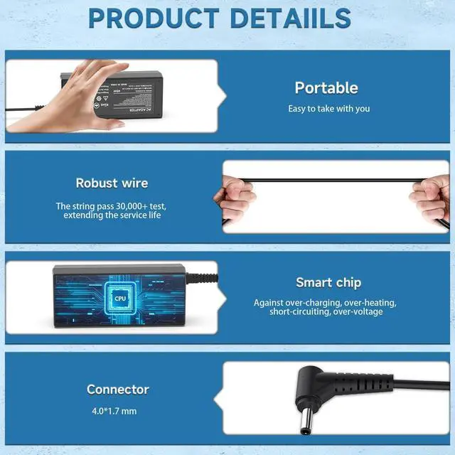 Alt view image 6 of 7 - Charger for Lenovo Laptop - IdeaPad 1 3 5 1-14, 1-15, 3-15, 3-17, 5-14, 5-15 Series; IdeaPad 110 110S 310 320 330 330s 510 520 530s 710s; IdeaPad S145 S340 S540 L340 Power Supply