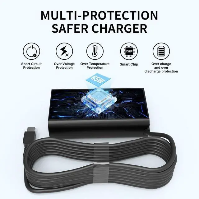 Alt view image 7 of 7 - 2025 New Slim 65W USB C Laptop Charger for Lenovo ThinkPad T14 T15 T16 X1 T480 Charger T470 T470s T480s T490 T490s T495 T570 T580 T590 E580 E585 E490 E590 L480 L580 X270 X380 X390 X395,Yoga,Chromebook