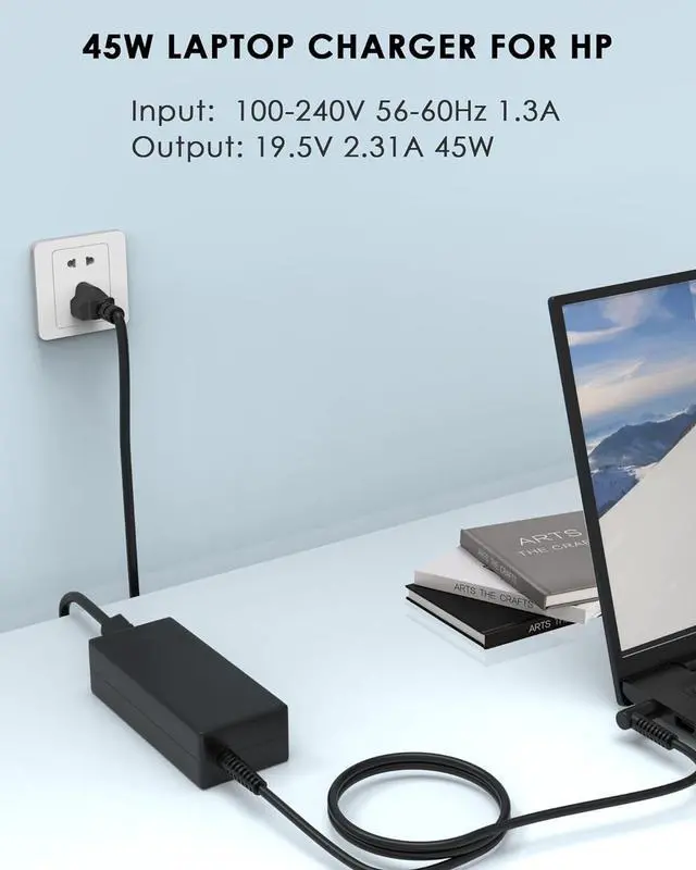 Alt view image 3 of 7 - 45W Ac Charger Compatible with HP 14 Series 14-dq 14-da 14-dk 14-dh 14-dy 14-ds 14-dw 14-df 14-cb 14-cf 14-ck 14-ba 14-bw 14-fq 14-ac 14-ak 14-ax Laptop Power Adapter Cord