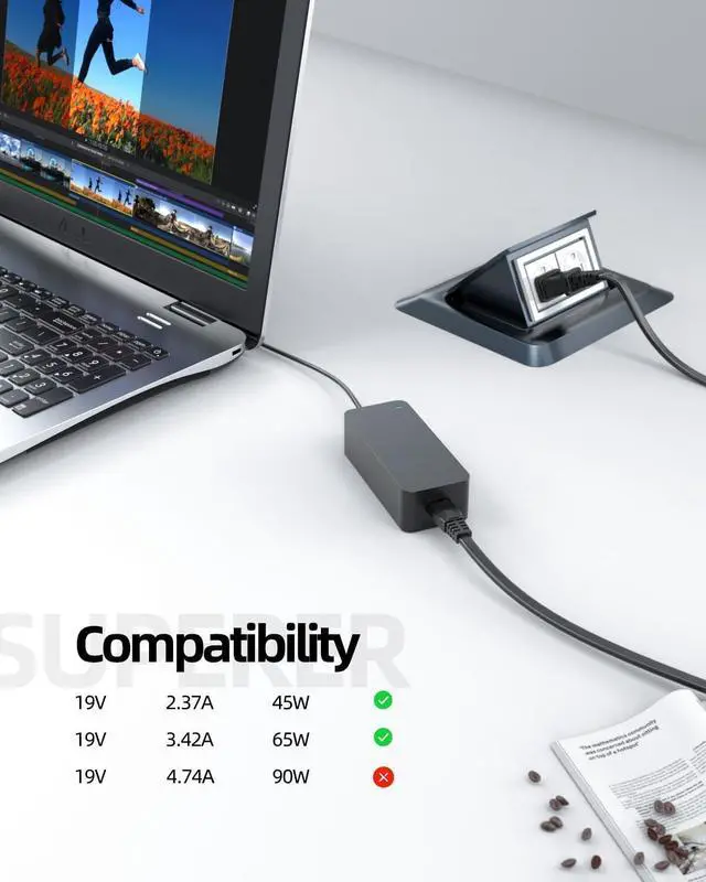 Alt view image 4 of 6 - AC Charger Fit for Acer Aspire Vero AV14 AV15,3 5 AMD A314 A315 A515,3 5 Intel A314 A315 A317 A514 A515 A517,3 5 Spin 14 A3SP14 A5SP14,Chromebook CBG516 Spin CP714 Laptop Power Supply Adapter Cord