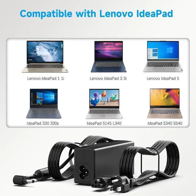 Alt view image 3 of 7 - 65W Laptop Charger for Lenovo IdeaPad 1 3 5; IdeaPad 110 110S 310 320 330 330s 510 520 530s 710s AC Adapter; IdeaPad S145 S340 S540 L340 Power Supply Cord 4.0mm
