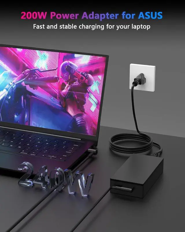 Alt view image 2 of 7 - 200W Gaming Laptop Charger ADP-200JB D for Asus Rog Zephyrus G15 2021 GA503QM GA503QS GA503 ROG Strix G15 G17 G513 G513QE G713 TUF Gaming A15 A17 F17 TUF Dash F15 FX516PR Power Adapter