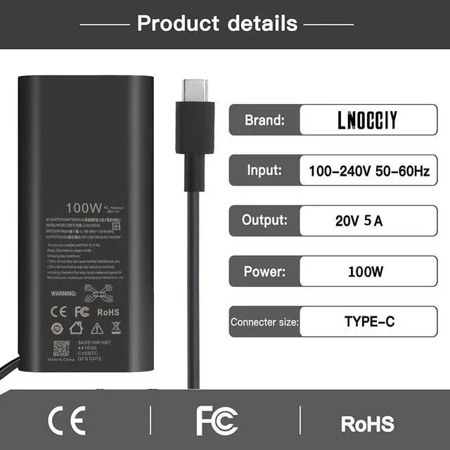 Alt view image 2 of 6 - New GAN Slim AC Adapter,100W USB C Laptop Charger for DELL Latitude 5540 5440 5340 7440 Inspiron 14 Power Cord,100W Dell Laptop Charger