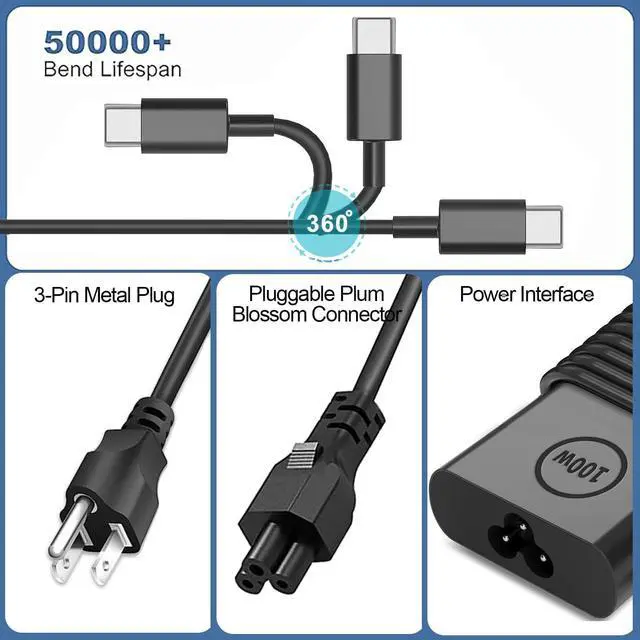 Alt view image 4 of 6 - New GAN Slim AC Adapter,100W USB C Laptop Charger for DELL Latitude 5540 5440 5340 7440 Inspiron 14 Power Cord,100W Dell Laptop Charger