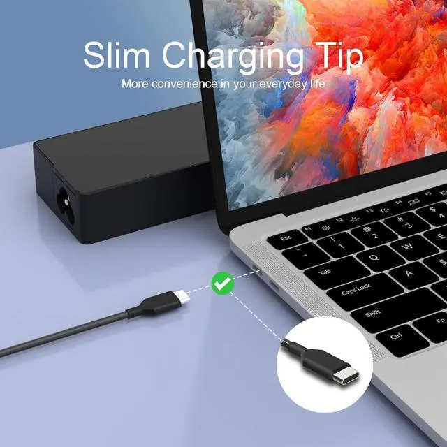 Alt view image 2 of 6 - USB C Laptop Charger 65w 45w for dell hp Lenovo Asus Acer Razer Blade Stealth MacBook Samsung Chrombook Charger Fast Charging Type C AC Adapter Power Cord Supply