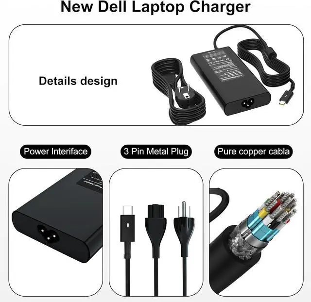 Alt view image 3 of 7 - New Replacement 130W USB C Laptop Charger for Dell XPS 15/17 9500 9510 9700 7590 Precision 5550 5560 5570 3550 3560, Latitude 7410 7310 PD 3.0 Fast Charging Slim AC Adapter