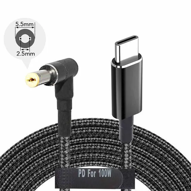 Alt view image 6 of 6 - USB C to 5.5mm Adapter Cable Male Type C to Right Angle DC 5.5 x 2.5mm Universal Braided Converter Cord for Power Bank Battery Pack Charging Supply Levono IdeaPad Z560 Z570 Z565 U400 Laptop PD Charger