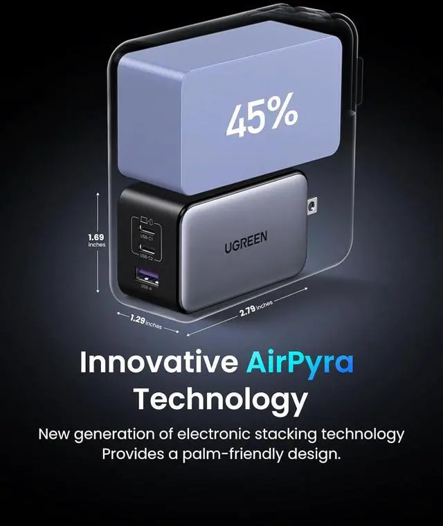 Alt view image 4 of 7 - UGREEN 100W USB C Charger Block Nexode X 3-Port GaN Foldable PPS Fast Compact Power Adapter for MacBook Pro, iPad Pro/Air, iPhone 15, Galaxy S24 Ultra, Pixel 8 Pro, Steam Deck