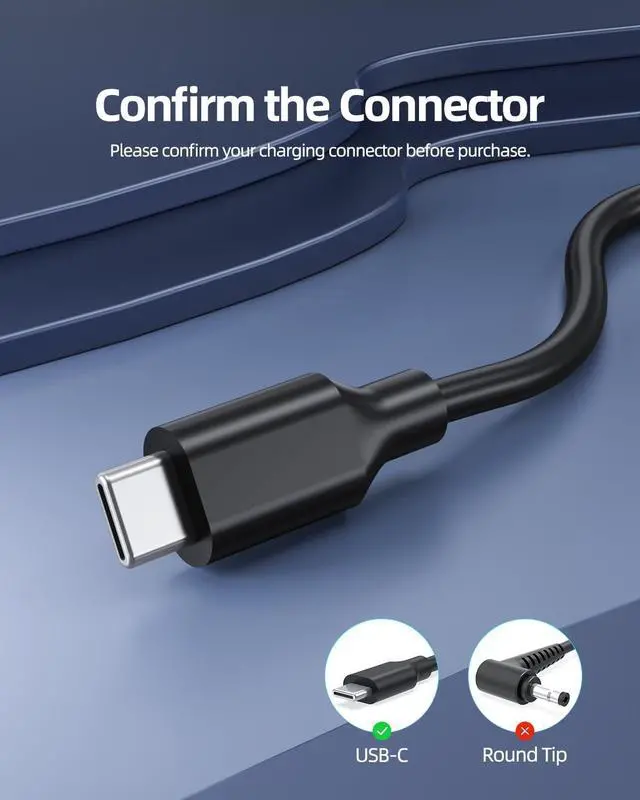 Alt view image 4 of 7 - Charger for Lenovo Chromebook ThinkPad Yoga Laptop, (UL Certified Safety), USB Type C, Power Cord Adapter Supply 45W