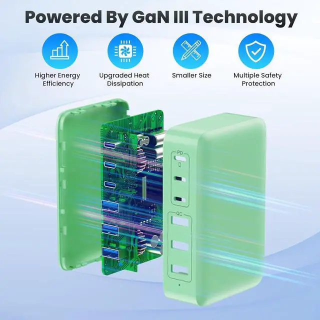 Alt view image 2 of 7 - USB C Charger Block, GaN III 8-Port USB C Fast Charging Station PPS PD 65W Laptop Charger Adapter Compatible with MacBook Pro/Air,DELL,HP Surface,iPhone 15/Pro/14/13,Galaxy S23,Light Green