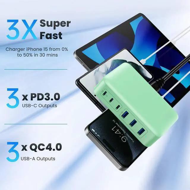 Alt view image 4 of 7 - USB C Charger Block, GaN III 8-Port USB C Fast Charging Station PPS PD 65W Laptop Charger Adapter Compatible with MacBook Pro/Air,DELL,HP Surface,iPhone 15/Pro/14/13,Galaxy S23,Light Green