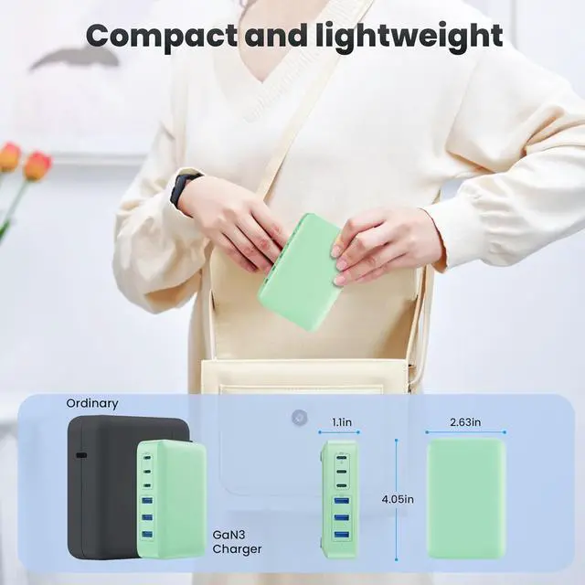 Alt view image 6 of 7 - USB C Charger Block, GaN III 8-Port USB C Fast Charging Station PPS PD 65W Laptop Charger Adapter Compatible with MacBook Pro/Air,DELL,HP Surface,iPhone 15/Pro/14/13,Galaxy S23,Light Green