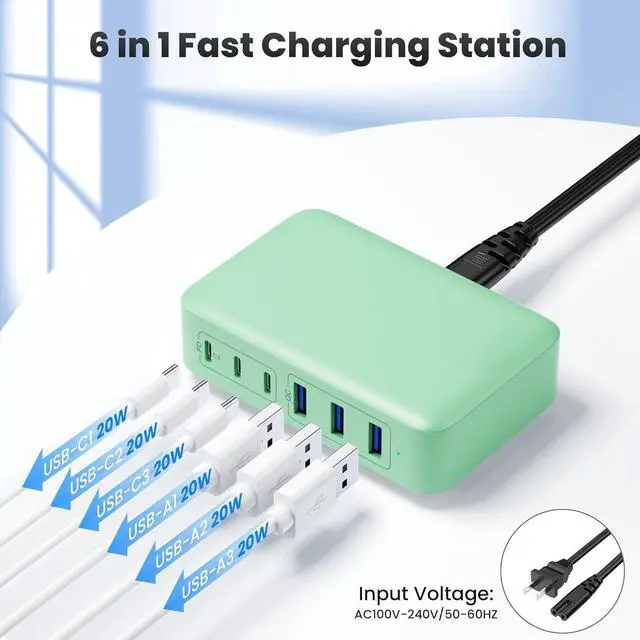 Alt view image 7 of 7 - USB C Charger Block, GaN III 8-Port USB C Fast Charging Station PPS PD 65W Laptop Charger Adapter Compatible with MacBook Pro/Air,DELL,HP Surface,iPhone 15/Pro/14/13,Galaxy S23,Light Green