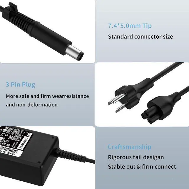 Alt view image 6 of 7 - 90W 19V 4.74A AC Charger Compatible with HP 22-c0073w 22-df0003w 22-df0013w All-in-One Desktop 608428-001 609940-001 Laptop Power Supply Adapter