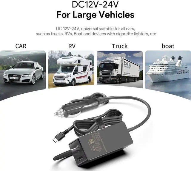 Alt view image 3 of 6 - 100W Car Charger - Laptop Car Charger USB C for Dell Latitude/Dell Precision/Dell XPS, MacBook Pro/Air, HP Spectre/Elitebook, Lenovo Thinkpad/Yoga/IdeaPad, Samsung Acer Asus Steam Deck