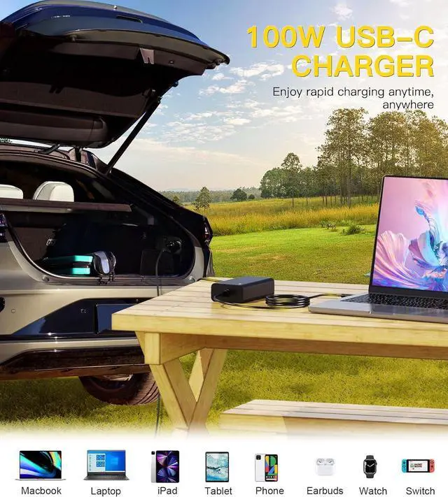 Alt view image 2 of 6 - 100W Car Charger - Laptop Car Charger USB C for Dell Latitude/Dell Precision/Dell XPS, MacBook Pro/Air, HP Spectre/Elitebook, Lenovo Thinkpad/Yoga/IdeaPad, Samsung Acer Asus Steam Deck