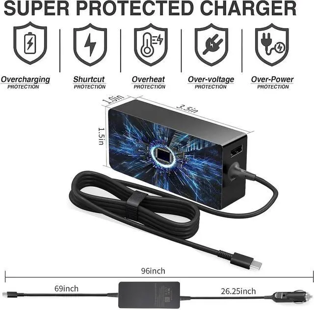 Alt view image 5 of 6 - 100W Car Charger - Laptop Car Charger USB C for Dell Latitude/Dell Precision/Dell XPS, MacBook Pro/Air, HP Spectre/Elitebook, Lenovo Thinkpad/Yoga/IdeaPad, Samsung Acer Asus Steam Deck