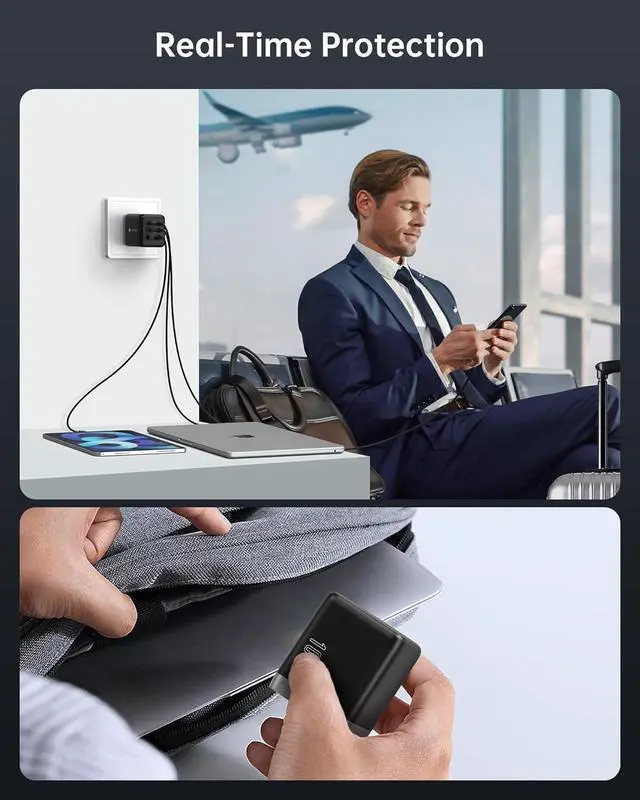 Alt view image 7 of 7 - NOVOO 100W USB C Charger Block (GaN III), 3-Port Fast Foldable Compact Wall Charger for MacBook Pro/Air, Dell XPS 13, iPad Pro, Galaxy S24/S23, iPhone 16/15 Pro and More