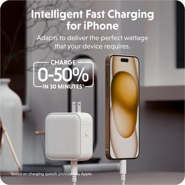 Alt view image 4 of 7 - Hyper Juice 70W USB C Charger Block Portable Charger - Tri-Port GaN Charger for iPhone, iPad, MacBook, Smartphone, & Laptop - Compact Type C Charger Fast Charging Phone Charger for 3 Devices (White)