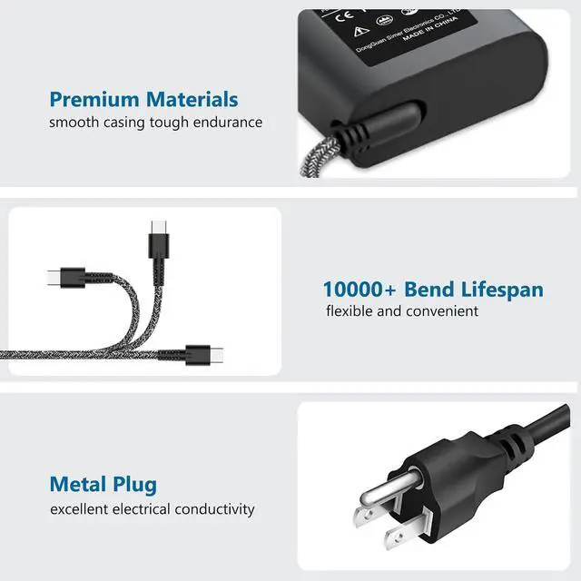 Alt view image 4 of 7 - 65W 45W USB C Laptop Charger for HP Spectre x360, Chromebook X360, Envy, Elitebook x360, Pavilion, Elite x2,Type C Charger