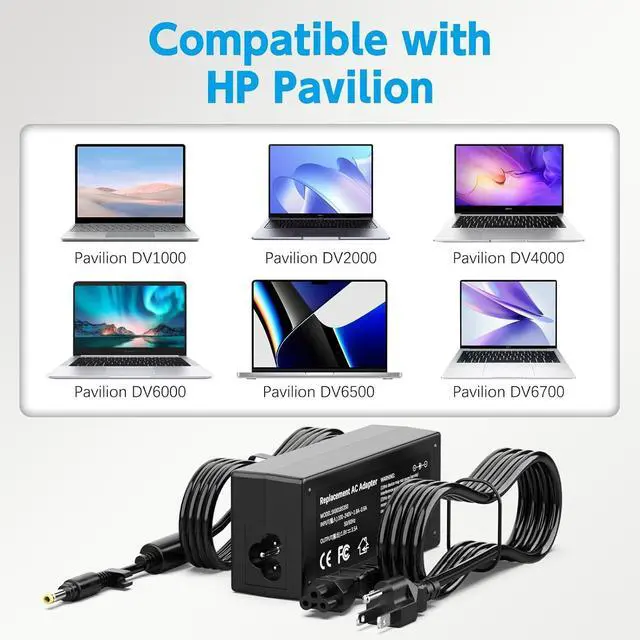 Alt view image 3 of 7 - DV6000 DV6500 DV6700 Laptop Charger for HP Pavilion DV1000 DV2000 DV4000 DV5000 DV8000 DV9000 DV9500 Series; Compaq Presario A900 C300 C500 Compaq Presario 510 515 610 C700 F500 F700 AC Adapter