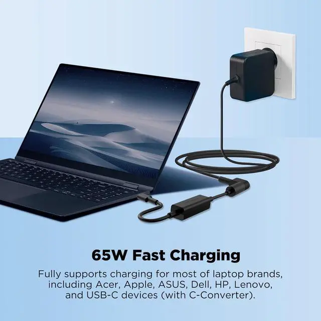 Alt view image 3 of 7 - Innergie T6 65W Universal Laptop Charger Power Adapter with 100W C-Converter Cable - Compatible with Most Laptop Brands and USB-C Devices. (Delta Electronics)